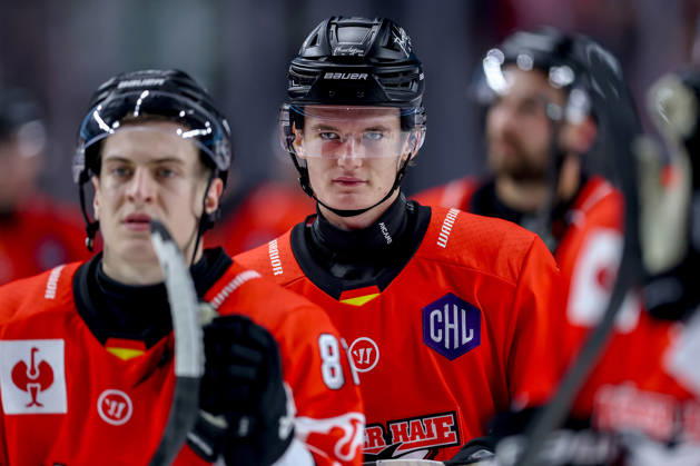 07.10.2026, Eishockey, CHL, Kölner Haie - Blue Fox Herning, Champions Hockey League 2026 27, 5. Spieltag, Saison 2026 27, Lanxess-Arena Köln: Abschlussjubel nach dem 3:0 Sieg - Maximilian Kammerer (Koelner Haie 09) Nordrhein-Westfalen Deutschland
