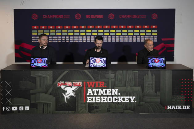 CHL; Kölner Haie - Herning Blue Fox; Köln, 07.10.2026 Garth Murrax (Herning Blue Fox, Head Coach); Jason Schade; Thomas Berglund (Kölner Haie, Head Coach); CHL; Kölner Haie - Herning Blue Fox am 07.10.2026 in der Lanxessarena in Köln (Deutschland). Copyright: xBEAUTIFULxSPORTS AndreasxDickx