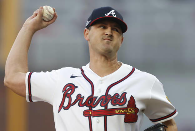 Atlanta Braves starting pitcher Tyler Mahle (54) throws against the Los Angeles Dodgers in the first inning in an MLB, Baseball Herren, USA National League Division Series playoff game at Truist Park in Atlanta, Georgia, on Wednesday, October 7, 2026. ATL20261007701 MIKExZARRILLI