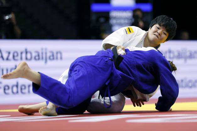 Judo: World championships Haruka Kaju (white) of Japan competes en route to beating Kerem Primo of Israel in the women s 63-kilogram final at the judo world championships in Baku, Azerbaijan, on Oct. 7, 2026.  A14AA0005630393P