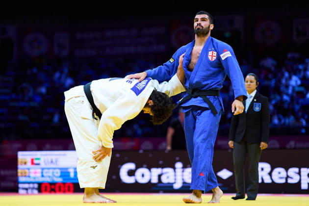 (L-R) Omarov Gadzhimurad (UAE), Grigalashvili Tato (GEO), OCTOBER 7, 2026 -Judo : World Judo Championships BAKU2026 Mens -81kg 2nd Round match at National Gymnastics Arena in Baku, Azerbaijan. Noxthirdxpartyxsales  aflo_354044847 KenxAsakurax