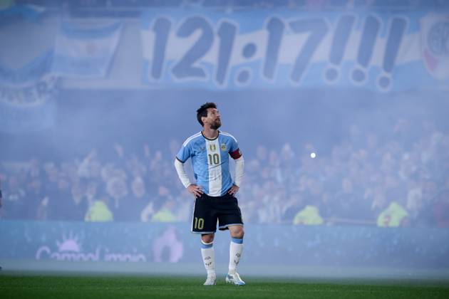 October 6, 2026, Buenos Aires, Buenos Aires, Argentina: Argentina s soccer superstar their GOAT: LIONEL ANDRES Leo MESSI, 39, hands on hips as during the his last match in front of giant banner saying 121:17!!! in background. Which primarily relates to the 121 overall rated Lionel Messi player card in EA Sports FC Mobile or the viral 121:17 references tied to recent Argentina and River Plate football banter. The 121 OVR Lionel Messi special item (such as Summer Stars or Team of the Tournament variants) is widely regarded as one of the best right-winger (RW) or central attacking midfielder (CAM) options in the game. Messi 10, Forward, Argentina s national team, Nationalteam for 21 years, from August 17, 2005, to October 6, 2026. Messi is still captain of the Major League Soccer MLS, Fussball Herren, USA club Inter Miami CF. Widely regarded as one of the G.O.A.T. greatest players of all-time. Messi holds major international and club records, finishing his Argentina national team career with 126 goals in 208 appearances. International Records (Argentina) Most appearances: 208 caps for Argentina. Most goals: 126 international goals (Argentina s all-time top scorer). World Cup appearances: 34 matches across six World Cups (2006 2026) an all-time record. World Cup goals: 21 goals scored in World Cup tournaments. World Cup wins: 23 matches won at the World Cup (most by any player). World Cup assists: 12 assists. World Cup finals: Only player to start three World Cup finals (2014, 2022, 2026). CONMEBOL qualifiers: 36 goals in 72 South American qualifying matches (all-time leader). Major tournament goals: 35 goals in major international tournaments. Trophies with Argentina: 2022 FIFA World Cup, WM, Weltmeisterschaft, Fussball winner, the 2021 and 2024 Copa Amà rica, and 2008 Olympic gold. Soccer 2026: Argentina 3:0 Benin: Messi Last Tango - ZUMAs197 20261006_aaa_t163_132 Copyright: xRobertoxTuerox