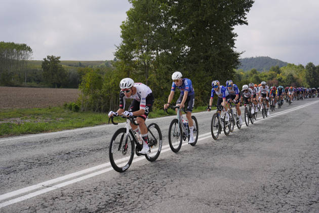 The pack rides during the 110th edition of the Gran Piemonte 2026 a 185 km one day race from Asti to Bra on October 08, 2026, Italy. Copyright: xFabioxFerrari LaPressex