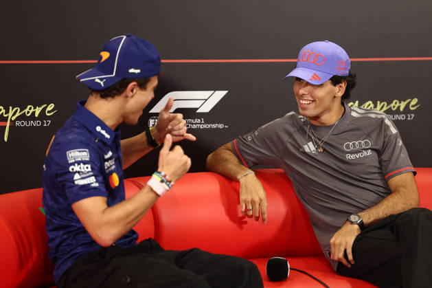 F1 Singapore Grand Prix 2026 Previews Lando Norris of McLaren and Gabriel Bortoleto of Audi during the press conference, PK, Pressekonferenz ahead of the Formula 1 Singapore Grand Prix at Marina Bay Street Circuit in Singapore on October 8, 2026. Singapore Singapore Copyright: xJakubxPorzyckix originalFilename:porzycki-f1singap261008_np1w1