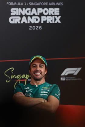 F1 Singapore Grand Prix 2026 Previews Fernando Alonso of Aston Martin Aramco during the press conference, PK, Pressekonferenz ahead of the Formula 1 Singapore Grand Prix at Marina Bay Street Circuit in Singapore on October 8, 2026. Singapore Singapore Copyright: xJakubxPorzyckix originalFilename:porzycki-f1singap261008_npQhO
