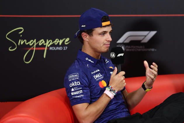 F1 Singapore Grand Prix 2026 Previews Lando Norris of McLaren during the press conference, PK, Pressekonferenz ahead of the Formula 1 Singapore Grand Prix at Marina Bay Street Circuit in Singapore on October 8, 2026. Singapore Singapore Copyright: xJakubxPorzyckix originalFilename:porzycki-f1singap261008_npLNy