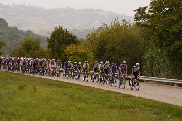 The pack rides during the 110th edition of the Gran Piemonte 2026 a 185 km one day race from Asti to Bra on October 08, 2026, Italy. Copyright: xFabioxFerrari LaPressex