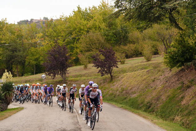 The pack rides during the 110th edition of the Gran Piemonte 2026 a 185 km one day race from Asti to Bra on October 08, 2026, Italy. Copyright: xFabioxFerrari LaPressex