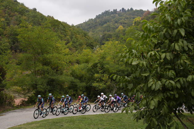 The pack rides during the 110th edition of the Gran Piemonte 2026 a 185 km one day race from Asti to Bra on October 08, 2026, Italy. Copyright: xFabioxFerrari LaPressex