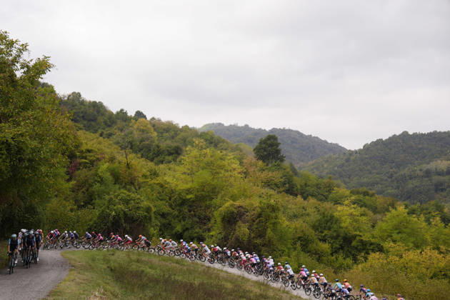 The pack rides during the 110th edition of the Gran Piemonte 2026 a 185 km one day race from Asti to Bra on October 08, 2026, Italy. Copyright: xFabioxFerrari LaPressex