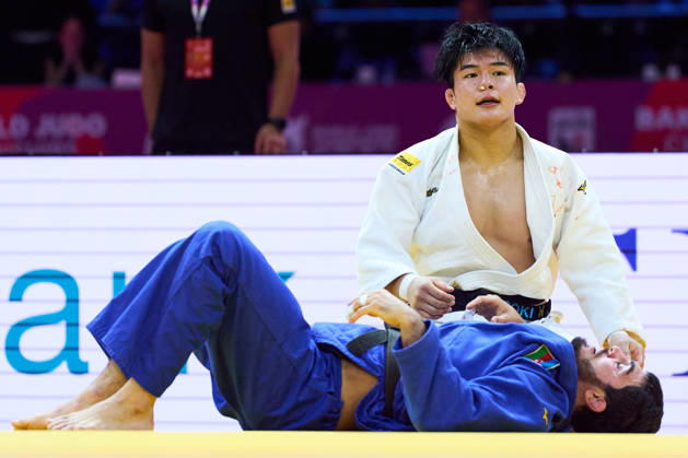 (Top-Bottom) Goki Tajima (JPN),, Fatiyev Murad (AZE), OCTOBER 8, 2026 -Judo : World Judo Championships BAKU2026 Mens -90kgSemi-final match at National Gymnastics Arena in Baku, Azerbaijan. aflo_354298670 KenxAsakurax