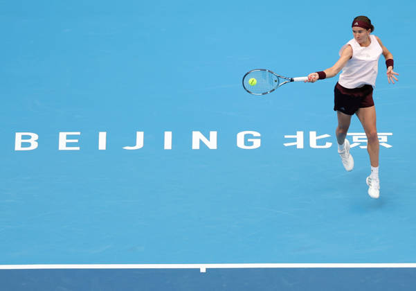 (261008) -- BEIJING, Oct. 8, 2026 -- Nikola Bartunkova of the Czech Republic hits a return during the women s singles quarterfinal match between Karolina Muchova of the Czech Republic and Nikola Bartunkova of the Czech Republic at 2026 China Open tennis tournament in Beijing, China, Oct. 8, 2026. ) (SP)CHINA-BEIJING-TENNIS-CHINA OPEN-WOMEN S SINGLES (CN) ZhangxChenlin