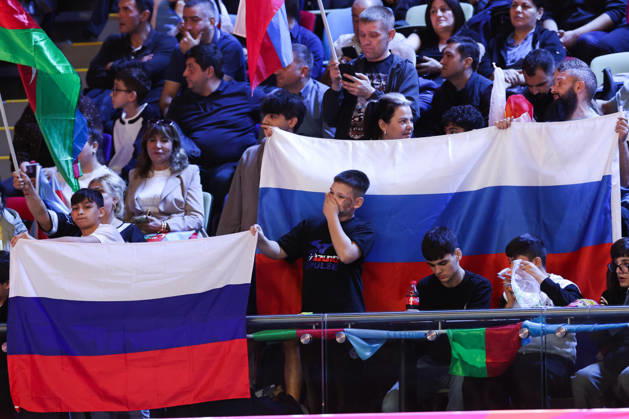 AZERBAIJAN, BAKU - OCTOBER 8, 2026: Russia s fans are pictured during the 2026 World Judo Championships at the National Gymnastics Arena. Mikhail Sinitsyn TASS 98954605