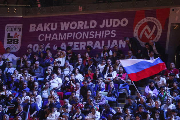 AZERBAIJAN, BAKU - OCTOBER 8, 2026: Russia s fans are pictured during the 2026 World Judo Championships at the National Gymnastics Arena 2026 World Judo Championships In Baku - ZUMAt113 20261008_zaa_t113_498 Copyright: xMikhailxSinitsynx
