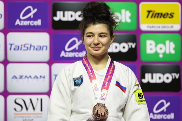 AZERBAIJAN, BAKU - OCTOBER 8, 2026: 3rd placed Madina Taimazova of Russia pose during an award ceremony for the women s -70 kg category during the 2026 World Judo Championships at the National Gymnastics Arena 2026 World Judo Championships In Baku - ZUMAt113 20261008_zaa_t113_522 Copyright: xMikhailxSinitsynx