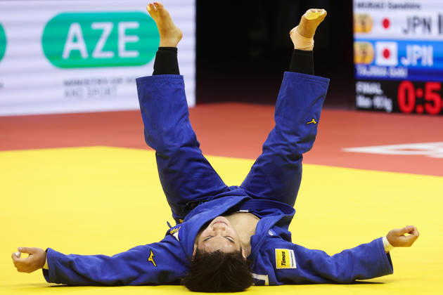 AZERBAIJAN, BAKU - OCTOBER 8, 2026: Goki Tajima of Japan is pictured during a -90 kg bout against Sanshiro Murao of Japan as part of the 2026 World Judo Championships at the National Gymnastics Arena. Mikhail Sinitsyn TASS 98959057