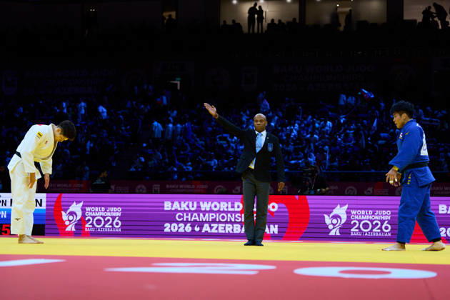 (L-R) Sanshiro Murao (JPN), Goki Tajima (JPN), OCTOBER 8, 2026 -Judo : World Judo Championships BAKU2026 Mens -90kgFinal match at National Gymnastics Arena in Baku, Azerbaijan. aflo_354330809 KenxAsakurax