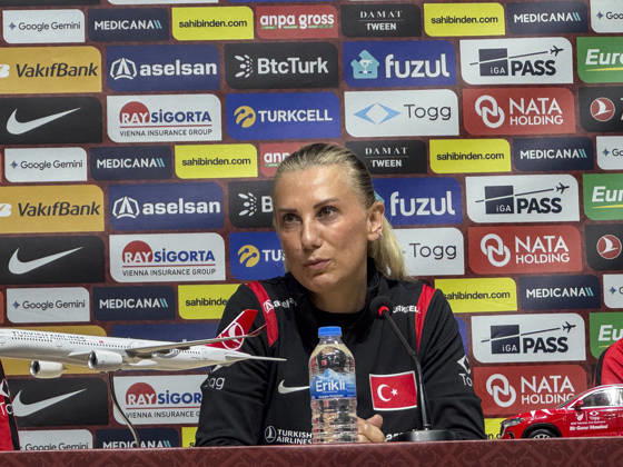Ahead of Turkiye v Slovenia - 2027 FIFA Women s World Cup European Qualifiers ISTANBUL, TURKIYE - OCTOBER 08 : Turkish Women s National Football Team head coach Necla Gungor Kiragasi speaks during a press conference, PK, Pressekonferenz held at Pendik Stadium ahead of the 2027 FIFA Women s World Cup European Qualifiers play-off first leg match against Slovenia, in Istanbul, Turkiye on October 08, 2026. Fatma Nur Arslan Anadolu Istanbul Turkey. Editorial use only. Please get in touch for any other usage. Copyright: x2026xAnadoluxFatmaxNurxArslanx