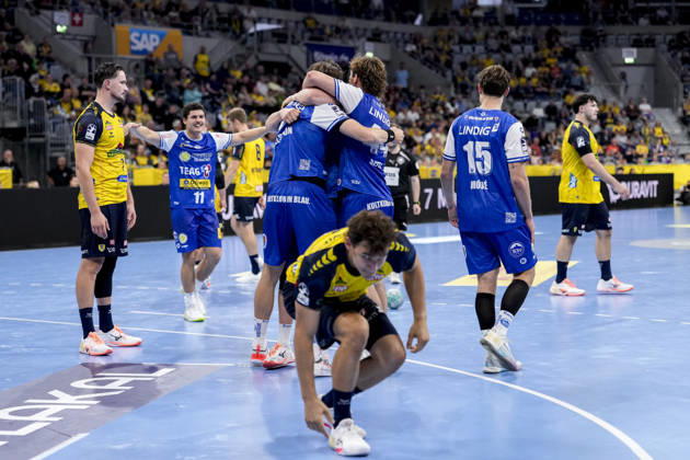 Spieler vom ThSV Eisenach, Jubel, jubeln, jubelt, celebration, Freude, freuen, freut sich, zuversichtlich, optimistisch, positiv, Spielszene, 08.10.2026, Mannheim (Deutschland), Handball, Bundesliga, Rhein-Neckar Löwen - ThSV Eisenach