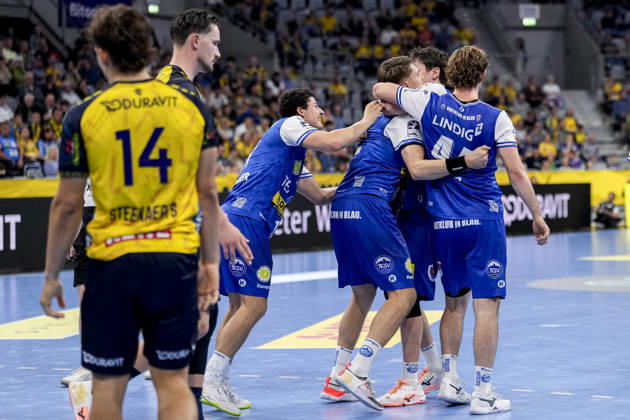 Spieler vom ThSV Eisenach, Jubel, jubeln, jubelt, celebration, Freude, freuen, freut sich, zuversichtlich, optimistisch, positiv, Spielszene, 08.10.2026, Mannheim (Deutschland), Handball, Bundesliga, Rhein-Neckar Löwen - ThSV Eisenach