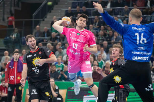 Handball, HBL2: SC DHfK Leipzig - TuS N-Lübbecke; 08.10.2026 Matej Klima (13, SC DHfK Leipzig) wirft. Handball, 2. Bundesliga, Saison 2026 2027, 7. Spieltag: SC DHfK Leipzig vs. TuS N-Lübbecke am 08.10.2026 in der Quarterback Immobilien Arena Leipzig. Copyright: xBEAUTIFULxSPORTS JanxKaeferx