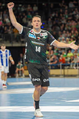 Im Bild: Aitor Arino (Fuechse Berlin, 14), , Tor, Treffer, Jubel, Torjubel, Freude, Begeisterung, feiert, jubelt 08.10.2026, Fuechse Berlin - FC Porto, EHF Handball Champions League, Saison 2026 27, Max-Schmeling-Halle Copyright: HMBxMedia xPascalxSpanehl
