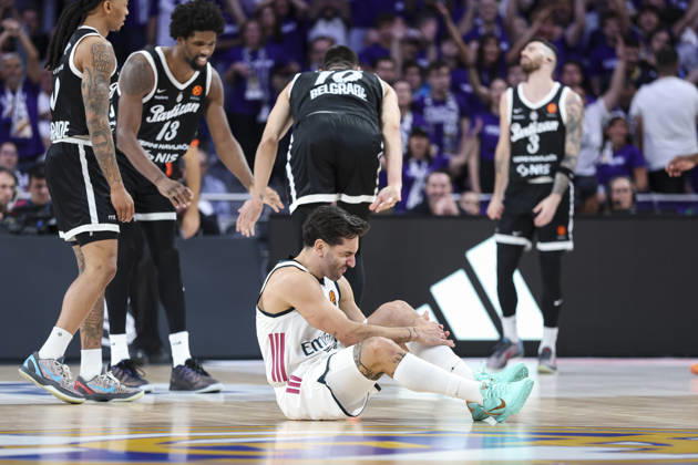 October 8, 2026, Madrid, Madrid, Spain: Facundo Campazzo of Real Madrid hurts during the Euroleague Basketball Regular Season Round 4 game between Real Madrid v Partizan Mozzart Bet Belgrade at Movistar Arena on October 08, 2026 in Madrid, Spain. Real Madrid V Partizan Mozzart Bet Belgrade - Euroleague 2025 2026 - ZUMAa181 20261008_zaa_a181_250 Copyright: xIrinaxR.xHipolitox