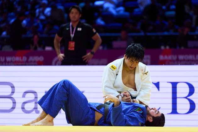 (Top-Bottom) Goki Tajima (JPN),, Fatiyev Murad (AZE), OCTOBER 8, 2026 -Judo : World Judo Championships BAKU2026 Mens -90kgSemi-final match at National Gymnastics Arena in Baku, Azerbaijan. aflo_354386826 KenxAsakurax