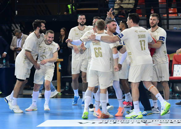 EHF CHAMPIONS LEAGUE. Players of HC Orlen Wisla Plock celebrate after winning the EHF Champiosn League group phase match between HC Vardar and HC Orlen Wisla Plock in Skopje, North Macedonia, October 19 2026.IMAGo PETR STOJANOVSKI