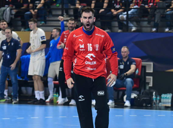 EHF CHAMPIONS LEAGUE.Miljan Vujovic from HC Orlen Wisla Plock celebrates during EHF Champiosn League group phase match between HC Vardar and HC Orlen Wisla Plock in Skopje, North Macedonia, October 19 2026.IMAGo PETR STOJANOVSKI