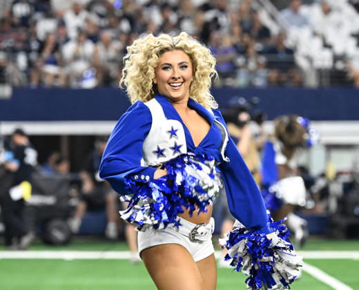 Dallas Cowboys Cheerleaders perform at the Cowboys and Tampa Bay Buccaneers game at AT&T Stadium in Arlington, Texas on Thursday, October 8, 2026. ARL2026100827 IANxHALPERIN