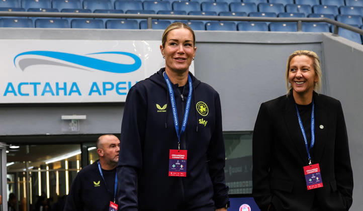 2027 FIFA Women s World Cup Round One Qualifying Play-off First Leg, Astana Arena, Astana, Kazakhstan 9 10 2026 Kazakhstan vs Republic of Ireland Ireland goalkeeper coach Emma Byrne and Head Coach Carla Ward before the game Emma Byrne and Carla Ward before the game 9 10 2026 Copyright: xx BSNK6479a