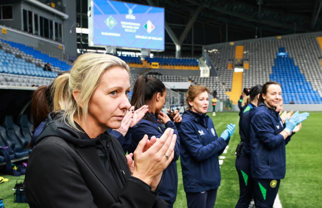 2027 FIFA Women s World Cup Round One Qualifying Play-off First Leg, Astana Arena, Astana, Kazakhstan 9 10 2026 Kazakhstan vs Republic of Ireland Ireland Head Coach Carla Ward before the game Carla Ward before the game 9 10 2026 Copyright: xx BASN3287