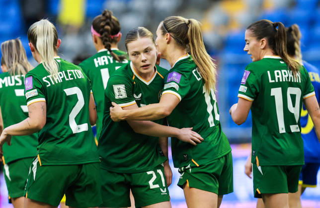2027 FIFA Women s World Cup Round One Qualifying Play-off First Leg, Astana Arena, Astana, Kazakhstan 9 10 2026 Kazakhstan vs Republic of Ireland Ireland™s Kyra Carusa celebrates scoring their first goal with Emily Murphy Kyra Carusa celebrates scoring their first goal with Emily Murphy 9 10 2026  Copyright: xx BASN3334a
