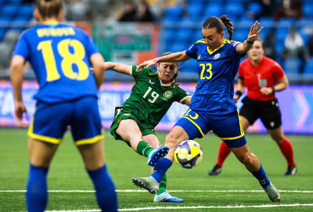 2027 FIFA Women s World Cup Round One Qualifying Play-off First Leg, Astana Arena, Astana, Kazakhstan 9 10 2026 Kazakhstan vs Republic of Ireland Ireland™s Abbie Larkin tackled by Anastasia Vlasova of Kazakhstan Abbie Larkin tackled by Anastasia Vlasova 9 10 2026  Copyright: xInphox BASN3382