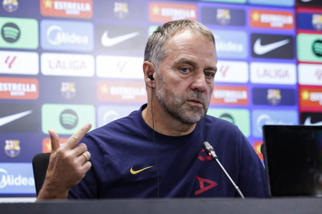 October 9, 2026, Sant Joan Despi, Barcelona, Spain: Hansi Flick, head coach of FC Barcelona, Barca attends his press conference, PK, Pressekonferenz during the training day of FC Barcelona ahead the Spanish League, LaLiga EA Sports, football match against Getafe CF at Ciudad Esportiva Joan Gamper on October 09, 2026 in Sant Joan Despi, Barcelona, Spain. FC Barcelona Training And Press Conference - LaLiga EA Sports - ZUMAa181 20261009_zaa_a181_039 Copyright: xJavierxBorregox