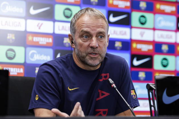 October 9, 2026, Sant Joan Despi, Barcelona, Spain: Hansi Flick, head coach of FC Barcelona, Barca attends his press conference, PK, Pressekonferenz during the training day of FC Barcelona ahead the Spanish League, LaLiga EA Sports, football match against Getafe CF at Ciudad Esportiva Joan Gamper on October 09, 2026 in Sant Joan Despi, Barcelona, Spain. FC Barcelona Training And Press Conference - LaLiga EA Sports  - ZUMAa181 20261009_zaa_a181_046 Copyright: xJavierxBorregox