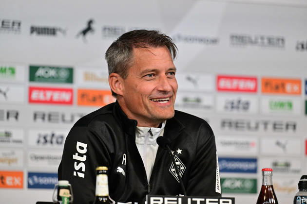 09.10.2026; Moenchengladbach; Fussball, Herren, Saison 2026 2027, Pressekonferenz Borussia Moenchengladbach vor dem Spiel beim 1. FC Koeln Freut sich auf das Derby, Alexander Blessin (Trainer Gladbach) DFL regulations prohibit any use of photographs as image sequences and or quasi-video. ista-Borussia-Park Nordrhein-Westfalen Deutschland