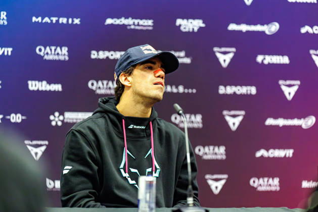 DÜSSELDORF, GERMANY - 9 OCTOBER 2026: Image shows press conference, PK, Pressekonferenz with Juan Lebron (ESP) during CUPRA Germany Premier Padel P2 2026 Day 6: Quarterfinals at CASTELLO Düsseldorf on 9 10 2026 in Düsseldorf, Germany. Germany Copyright: xFröhlichxPascalx