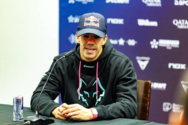 DÜSSELDORF, GERMANY - 9 OCTOBER 2026: Image shows press conference, PK, Pressekonferenz with Juan Lebron (ESP) during CUPRA Germany Premier Padel P2 2026 Day 6: Quarterfinals at CASTELLO Düsseldorf on 9 10 2026 in Düsseldorf, Germany. Germany Copyright: xFröhlichxPascalx