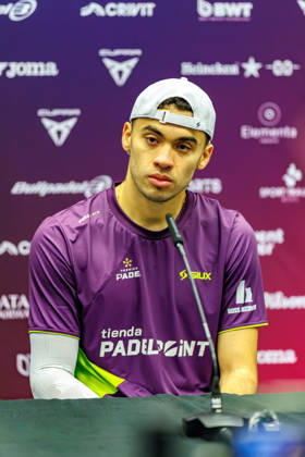 DÜSSELDORF, GERMANY - 9 OCTOBER 2026: Image shows press conference, PK, Pressekonferenz Leandro Roman Augsburger (ARG) during CUPRA Germany Premier Padel P2 2026 Day 6: Quarterfinals at CASTELLO Düsseldorf on 9 10 2026 in Düsseldorf, Germany. Germany Copyright: xFröhlichxPascalx