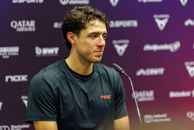 DÜSSELDORF, GERMANY - 9 OCTOBER 2026: Image shows press conference, PK, Pressekonferenz with Agustin Tapia (ARG) during CUPRA Germany Premier Padel P2 2026 Day 6: Quarterfinals at CASTELLO Düsseldorf on 9 10 2026 in Düsseldorf, Germany. Germany Copyright: xFröhlichxPascalx