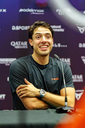 DÜSSELDORF, GERMANY - 9 OCTOBER 2026: Image shows press conference, PK, Pressekonferenz with Agustin Tapia (ARG) during CUPRA Germany Premier Padel P2 2026 Day 6: Quarterfinals at CASTELLO Düsseldorf on 9 10 2026 in Düsseldorf, Germany. Germany Copyright: xFröhlichxPascalx
