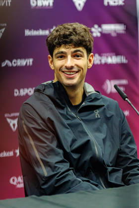 DÜSSELDORF, GERMANY - 9 OCTOBER 2026: Image shows press conference, PK, Pressekonferenz with Arturo Coello (ESP) during CUPRA Germany Premier Padel P2 2026 Day 6: Quarterfinals at CASTELLO Düsseldorf on 9 10 2026 in Düsseldorf, Germany. Germany Copyright: xFröhlichxPascalx