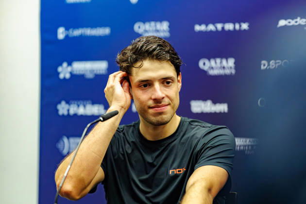 DÜSSELDORF, GERMANY - 9 OCTOBER 2026: Image shows press conference, PK, Pressekonferenz with Agustin Tapia (ARG) during CUPRA Germany Premier Padel P2 2026 Day 6: Quarterfinals at CASTELLO Düsseldorf on 9 10 2026 in Düsseldorf, Germany. Germany Copyright: xFröhlichxPascalx