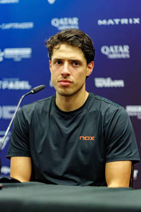 DÜSSELDORF, GERMANY - 9 OCTOBER 2026: Image shows press conference, PK, Pressekonferenz with Agustin Tapia (ARG) during CUPRA Germany Premier Padel P2 2026 Day 6: Quarterfinals at CASTELLO Düsseldorf on 9 10 2026 in Düsseldorf, Germany. Germany Copyright: xFröhlichxPascalx