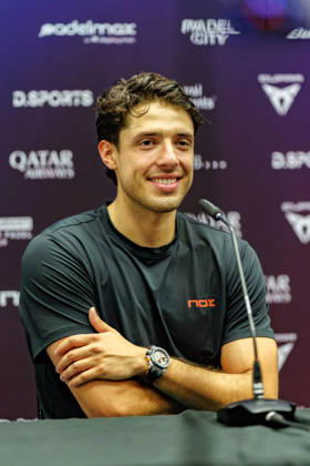 DÜSSELDORF, GERMANY - 9 OCTOBER 2026: Image shows press conference, PK, Pressekonferenz with Agustin Tapia (ARG) during CUPRA Germany Premier Padel P2 2026 Day 6: Quarterfinals at CASTELLO Düsseldorf on 9 10 2026 in Düsseldorf, Germany. Germany Copyright: xFröhlichxPascalx