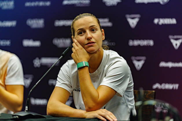 DÜSSELDORF, GERMANY - 9 OCTOBER 2026: Image shows press conference, PK, Pressekonferenz with Ariana Sanchez Fallada (ESP) during CUPRA Germany Premier Padel P2 2026 Day 6: Quarterfinals at CASTELLO Düsseldorf on 9 10 2026 in Düsseldorf, Germany. Germany Copyright: xFröhlichxPascalx