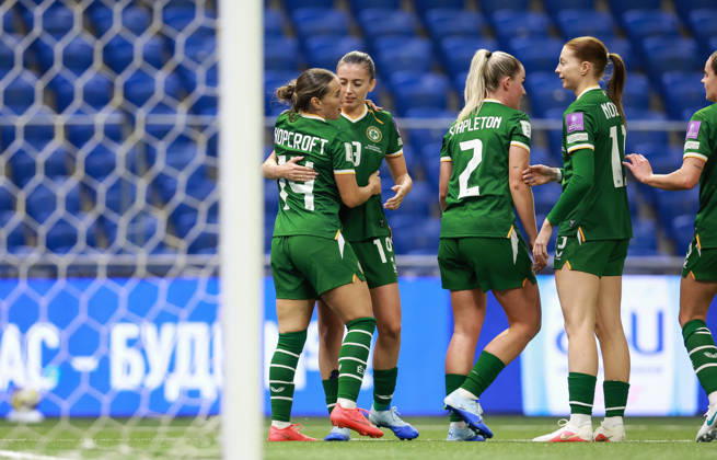 2027 FIFA Women s World Cup Round One Qualifying Play-off First Leg, Astana Arena, Astana, Kazakhstan 9 10 2026 Kazakhstan vs Republic of Ireland Ireland™s Shanade Hopcroft celebrates scoring a goal with teammates Shanade Hopcroft celebrates scoring a goal with teammates 9 10 2026  Copyright: xx BASN3802