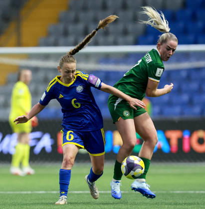 2027 FIFA Women s World Cup Round One Qualifying Play-off First Leg, Astana Arena, Astana, Kazakhstan 9 10 2026 Kazakhstan vs Republic of Ireland Ireland™s Jessie Stapleton with Anastassiya Nizamutdinova of Kazakhstan Jessie Stapleton with Anastassiya Nizamutdinova 9 10 2026  Copyright: xx BASN3710